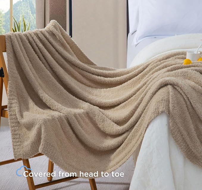 Oversized King Knit Blanket for Couch - Super Soft Extra Large Throw Blankets for Bed, Fluffy Fuzzy Plush Lightweight Cozy Blanket,Light Brown,120" x 120"