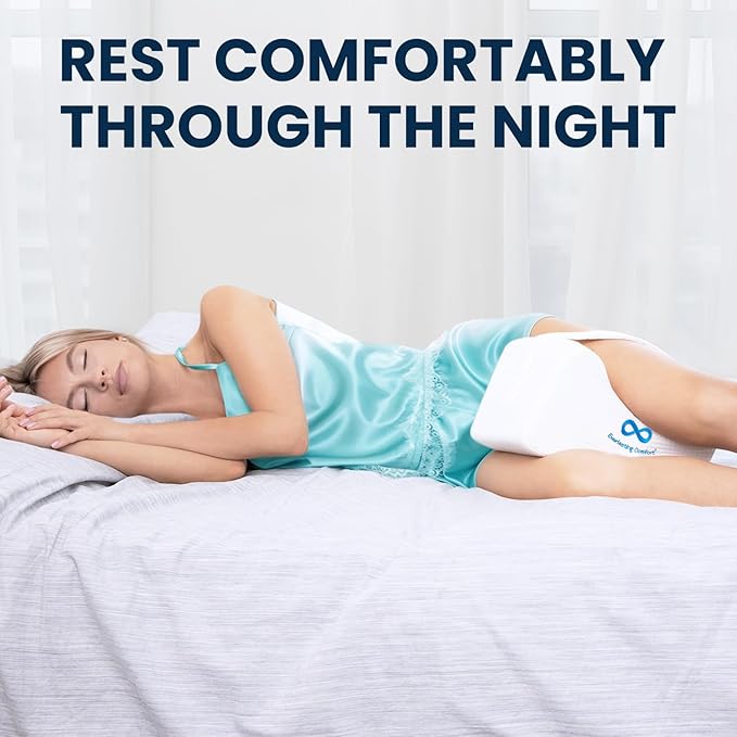 Everlasting Comfort Memory Foam Leg & Knee Pillow for Side Sleepers - Sciatica Pain Relief Leg Pillow for Side Sleeping - Adjustable Strap