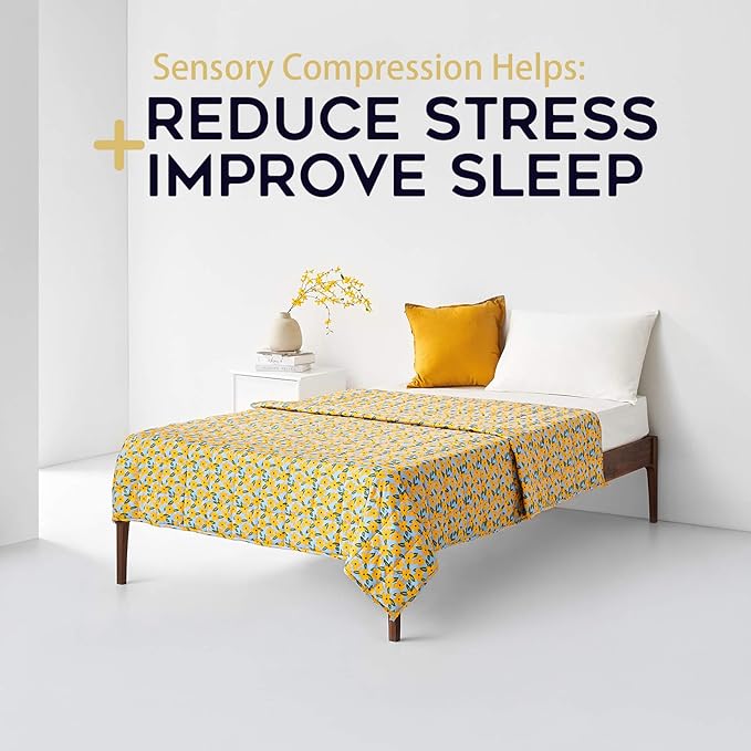 YnM Weighted Blanke, Heavy 100% Oeko-Tex Certified Cotton Material with Premium Glass Beads (Yellow Flower,60''x80'' 20lbs), Suit for One Person(~140lb) Use on Queen/King Bed