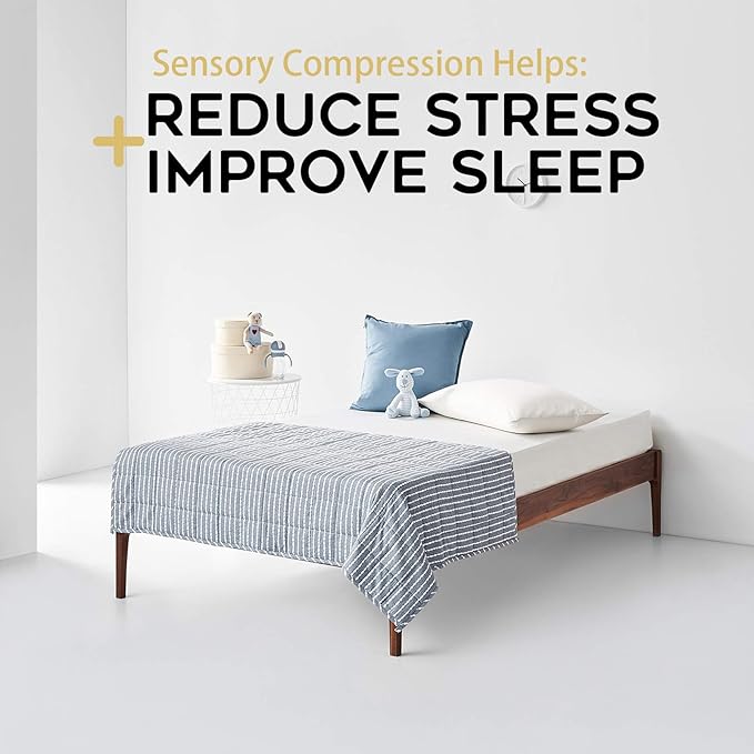 YnM Weighted Blanket, Heavy 100% Oeko-Tex Certified Cotton Material(Blue White, 80''x87'' 20lbs), Two Persons(90~160lb) Sharing Use on Queen/King Bed | A Duvet Included