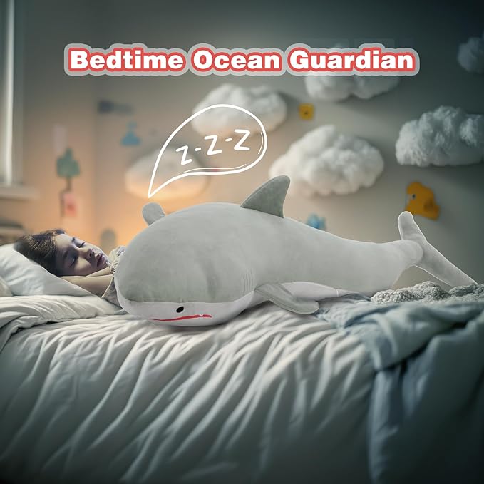 48" Giant Shark Stuffed Animal, Large Squishy Shark Plush Pillow, Long Life Size Ocean Plushies Toy Gifts for Kids Girls Boys
