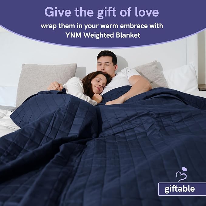 YnM Exclusive Weighted Blanket, Soothing Cotton, Smallest Compartments with Glass Beads, Bed Blanket for One Person of 110lbs, Ideal for Twin/Full Bed (48x72 Inches, 12 Pounds, Navy)