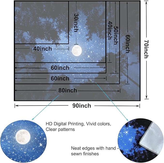 TUGCAY Forest Galaxy Starry Tapestry Blue Space Night Sky Stars Moon Ceiling Tapestry Nature Trees Tapestries Aesthetic Wall Hanging for Bedroom Dorm Living Room Office Decor 60x50 Inch