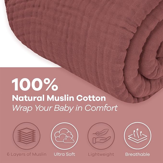 Comfy Cubs Muslin Blanket for Adults King 108" x 90" - 6 Layer Soft, Breathable & Lightweight Muslin Adult Blanket - Machine Washable & Designed in The US Bedding for All Seasons - Wine
