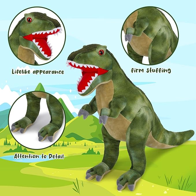 Tyrannosaurus Rex Plush Toy, 18" Dinosaur Stuffed Animal Throw Plushie Pillow Doll, Soft Blue Fluffy Friend Hugging Cushion - Present for Every Age & Occasion