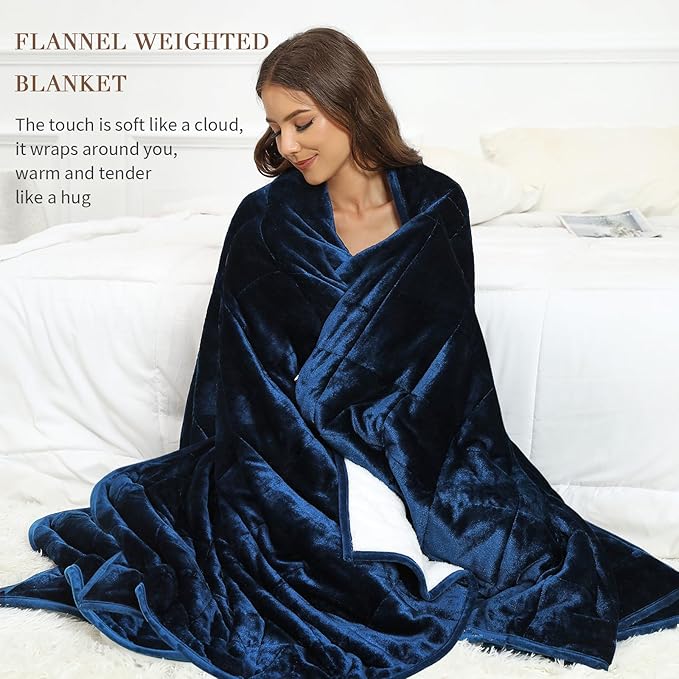 Alomidds Weighted Blanket Twin Size 15lbs 48x72 inches, Sherpa Weighted Blankets for Adults,Fluffy Warm Sherpa & Cozy Soft Flannel Snuggle Thick Heavy Blanket Great for Calming and Relax, Navy