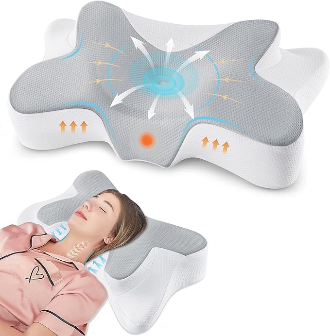DONAMA Cervical Neck Pillow for Pain Relief,Odorless Contour Memory Foam Pillows with Cooling Pillowcase Cozy Sleeping, Orthopedic Ergonomic Bed Pillows for Side Back Stomach Sleepers