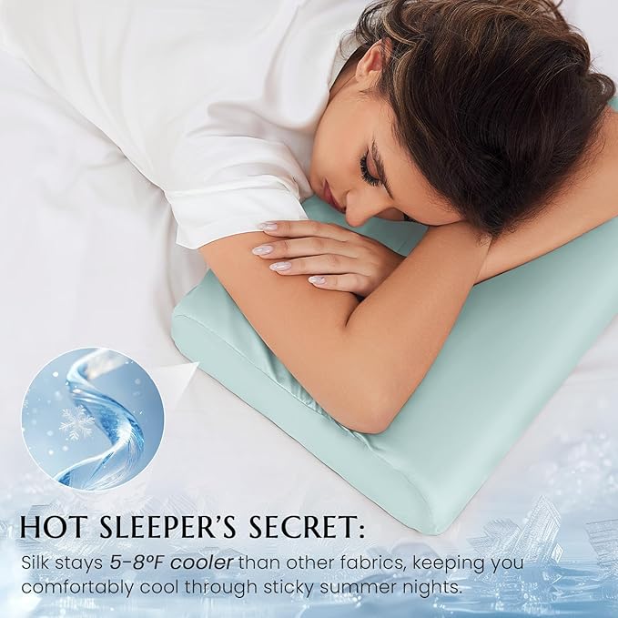 THXSILK 19 Momme 100% Mulberry Silk Pillowcase for Contour Memory Foam Pillow, Contour Pillow Case Cover, Cervical Pillow Case, Pack of 1(Light Blue, 24"x14"x4.7"/3.9")