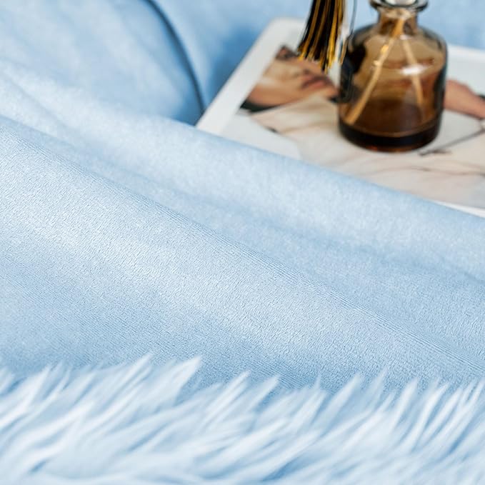 JONIYEAR Oversized Decorative Fluffy Faux Fur Throw Blanket Twin Size 60" x 71",Soft Large Luxury Lightweight Furry Blanket,Accent Cozy Shaggy Plush Thick Warm Fuzzy Blankets for Winter Bed Couch,Blue