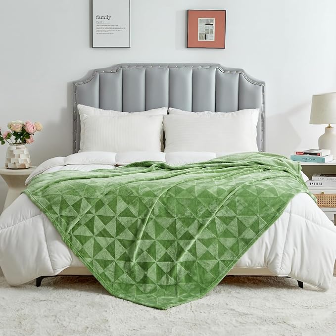 SOCHOW Triangle Textured Flannel Fleece Throw Blanket, Super Soft Lightweight Cozy Warm Plush Blanket for Bed Couch Sofa, 50 x 60 Inches, Sage Green