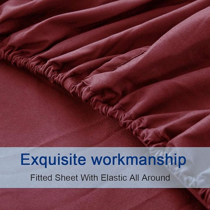 SONORO KATE Bed Sheet Set Super Soft Microfiber 1800 Thread Count Luxury Egyptian Sheets 18-Inch Deep Pocket,Wrinkle and Hypoallergenic-6 Piece (Burgundy, Twin XL-6 Piece)