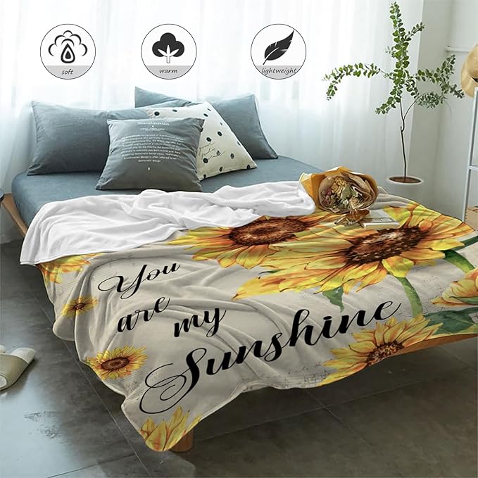 Neatee Living Sunflower Throw Blanket Queen Size Spring Summer Floral Blanket for Bed Couch Soft Cozy Fuzzy Plush Fleece Blankets Large Big Decorative Yellow Flower Decor Blanket 90x90