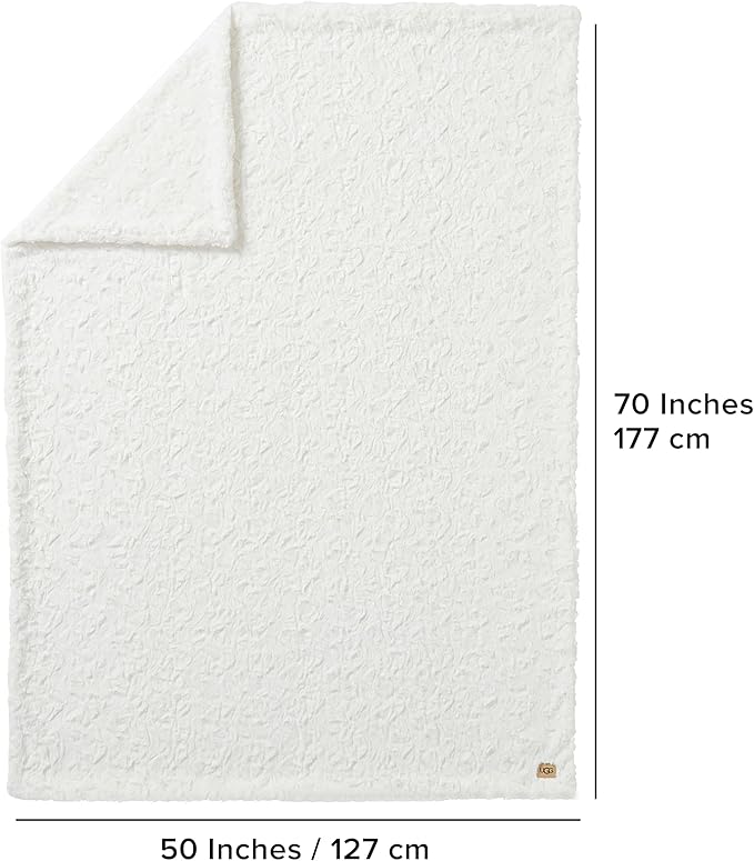 UGG Adalee Faux Fur Throw Blanket Luxury Lightweight Cozy Soft Throw for Couch Bed or Chair Hypoallergenic Machine Washable Double-Sided Fluffy Blanket Home Decor, 50-inch x 70-inch, Natural White