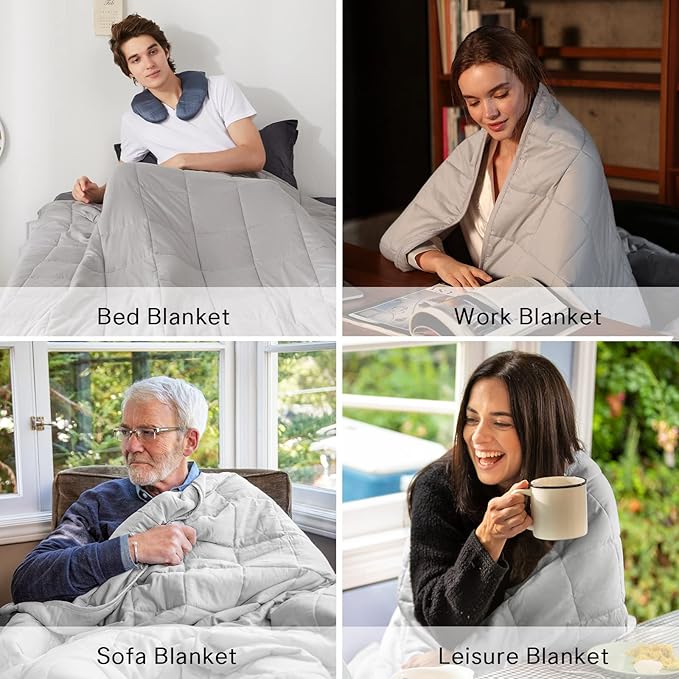ZonLi Weighted Blanket (60''x80'', 15lbs, Queen Size, Light Grey), Cooling Weighted Blanket for Adults, High Breathability Heavy Blanket, Soft Material with Premium Glass Beads