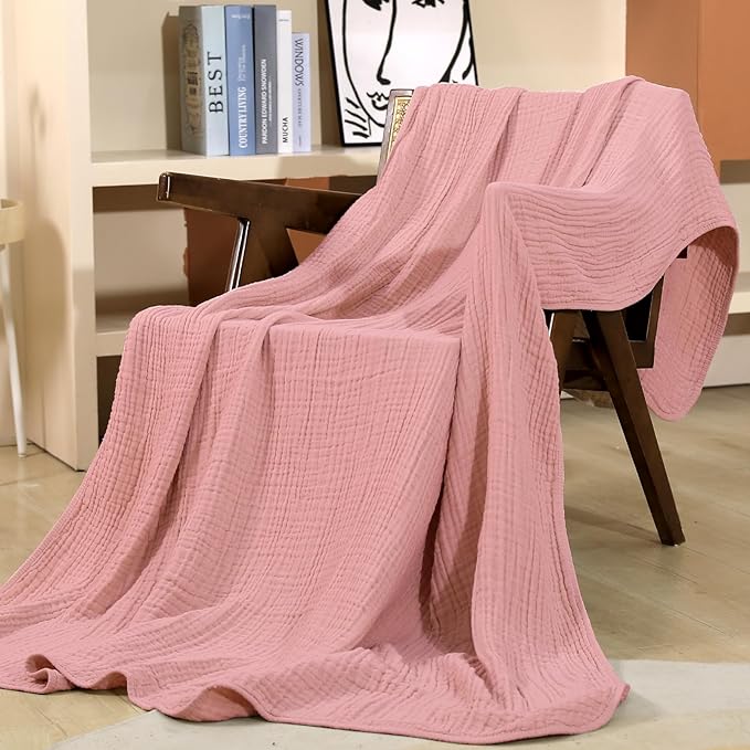 Yoofoss Muslin Blanket 100% Cotton Throw Large 50" x 60" for Bed Couch Summer Gauze Blanket for Adults Lightweight and Breathable Bean Paste
