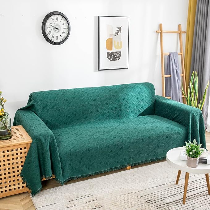 AIVIA Couch Cover Sheet Blanket, Oversized Covers for 3-4 Cushion High Backrest Sofa, Extra Large Furniture Decoration Sofa Slipcovers, L Shape U-Shaped Sectional Protector, Blackish Green 91"x134"