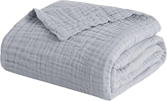 EMME Cooling Throw Blanket for Hot Flashes Muslin Throw Blanket 100% Cotton Throws Gauze Blanket All Season Soft Lightweight Breathable Blanket (Light Grey, 55"x75")