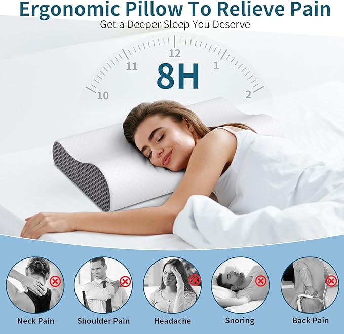 Cervical Neck Pillow for Pain Relief, Contour Memory Foam Pillows Ergonomic Pillow for Sleeping Bed Pillow Neck Support with Cooling Pillowcase Orthopedic Pillow for Side Back Sleepers