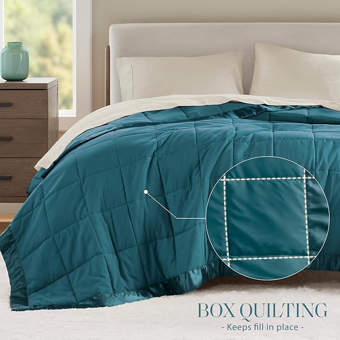 Madison Park Windom Down Alternative Blanket, Premium 3M Scotchgard Moisture Wicking Treatment, Lightweight and Soft Bed Cover For All Season, Satin Trim, Teal Twin