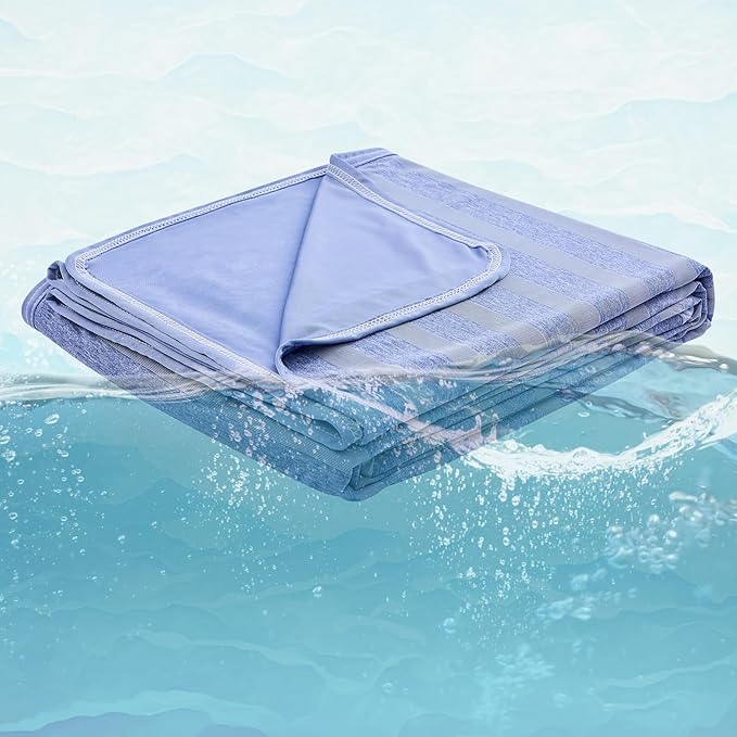 EMME Cooling Throw Blanket for Couch Sofa, Thin Lightweight Summer Blanket, Cold Bed Throws for Hot Sleepers, Double Sided, Keep Body Cool for Kids Adults, Blue