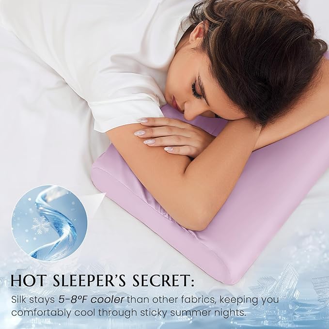 THXSILK 19 Momme 100% Mulberry Silk Pillowcase for Contour Memory Foam Pillow, Contour Pillow Case Cover, Cervical Pillow Case, Pack of 1(Light Purple, 20"x12"x3.9"/2.7")