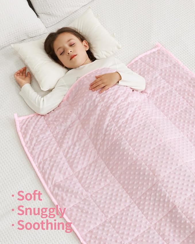 Mr. Sandman Weighted Blanket 5LBS 36 x 48 Inches, Minky Dots Heavy Blanket with Glass Beads, Soft and Cooling for School and Home, Pink