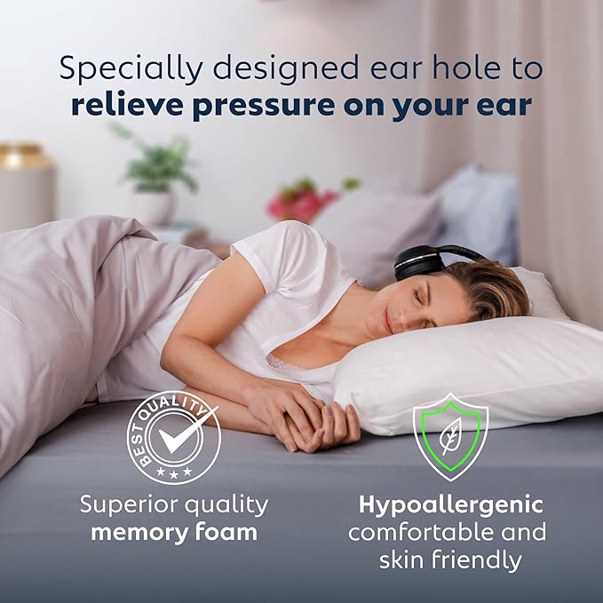 Pillow with an Ear Hole | Ear Pain & CNH Pillow | Adjustable | CertiPUR-US Premium Memory Foam Fill | 100 Night Trial