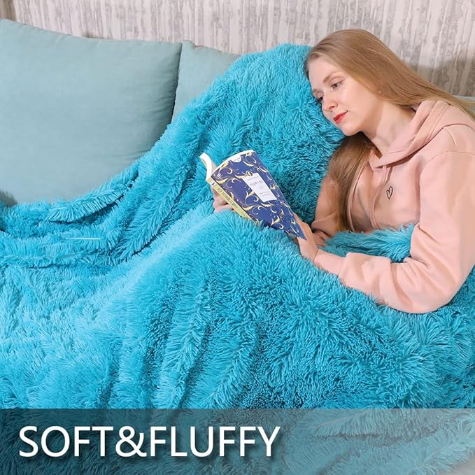YUSOKI Teal Faux Fur Throw Blanket,2 Layers,50" x 60", Turquoise Soft Fuzzy Fluffy Plush Furry Comfy Warm Blanket for Teens Girls Couch Bed Chair Sofa Bedroom Fall Winter