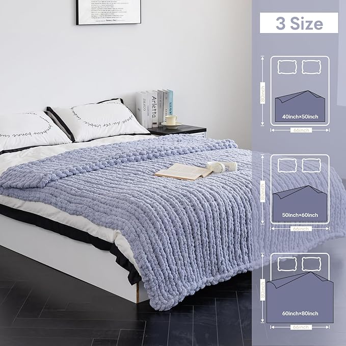 Chunky Knit Blanket - Luxury Soft Cozy Queen Size(50 * 60) Throw Blanket,100% Woven Blanket Rope Knot Throw Blanket for Couch, Sofa, Home Decor, Gift - Machine Washable(Grey)