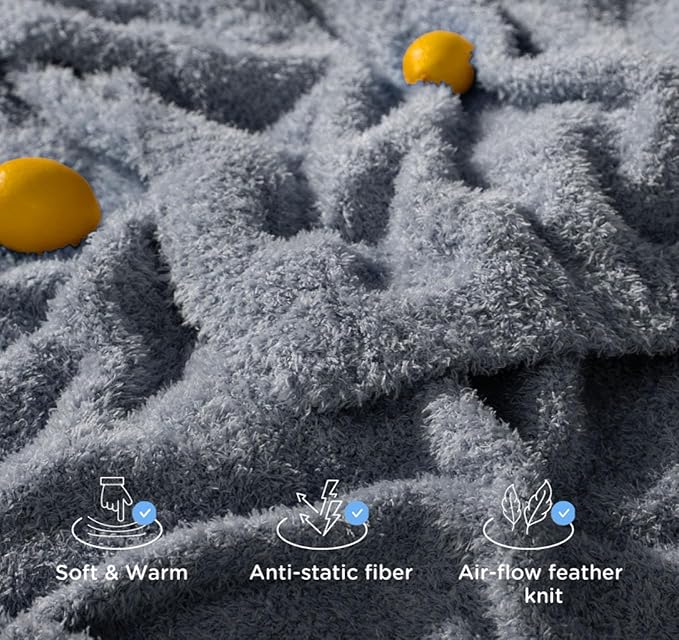 Knit Throw Blanket for Couch - Super Soft Bed Blanket, Fluffy Fuzzy Plush Lightweight Cozy Blankets for Sofa ,Dark Grey,50" x 60"