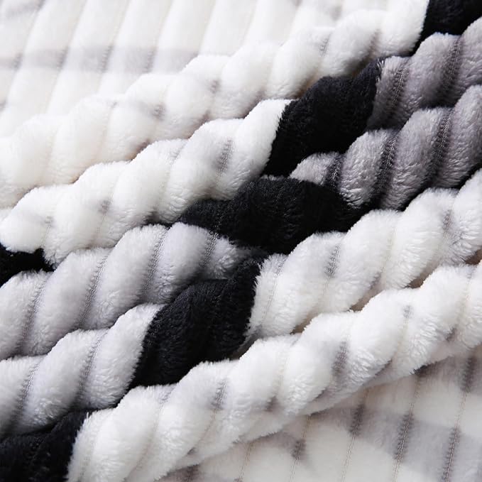 PU MEI Sherpa Blanket Fleece Throw Blanket Queen Plaid Thick Bed Blanket, Soft Warm Cozy Throw Blanket, 80"*90” Zebra-Grey