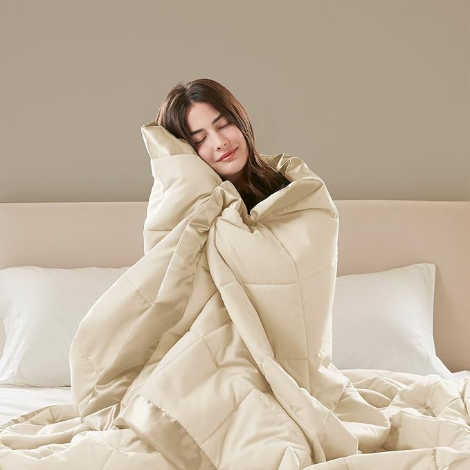 Madison Park Windom Down Alternative Blanket, Premium 3M Scotchgard Moisture Wicking Treatment, Lightweight and Soft Bed Cover For All Season, Satin Trim, Cream King