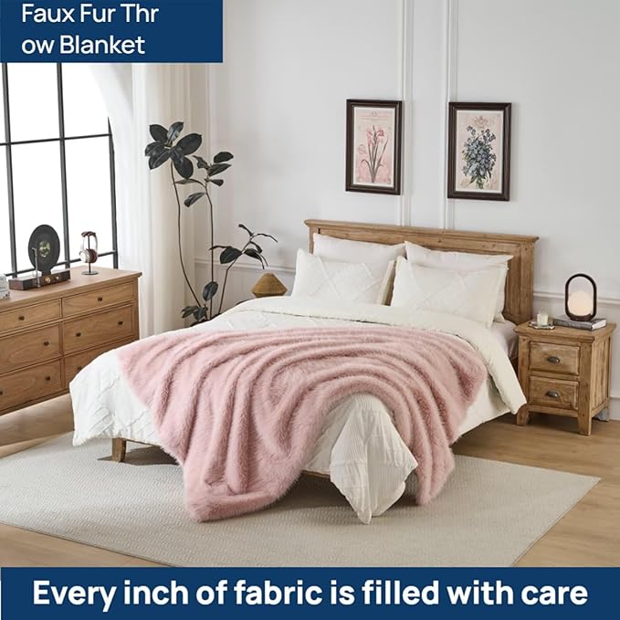 Luxury Fluffy Faux Fur Throw Blanket,Thick Fluffy Fuzzy Cozy Blanket,Plush Blankets for Couch, Sofa, Chair, Bed-Pink,50x60