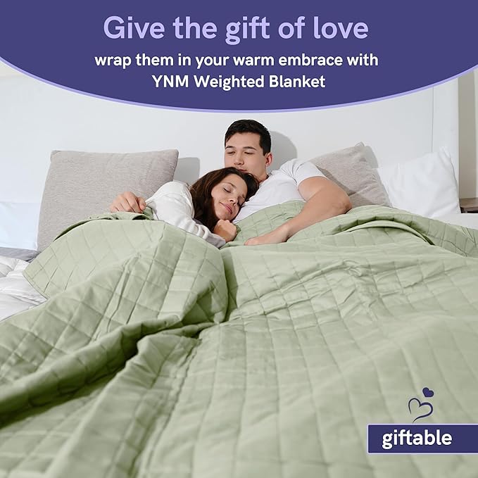 YnM Exclusive Weighted Blanket, Soothing Cotton/Polyester, Smallest Compartments, Bed Blanket for One Person of 240lbs, Ideal for Queen/King Bed (60x80 Inches, 25 Pounds, Avocado/White Reversible)