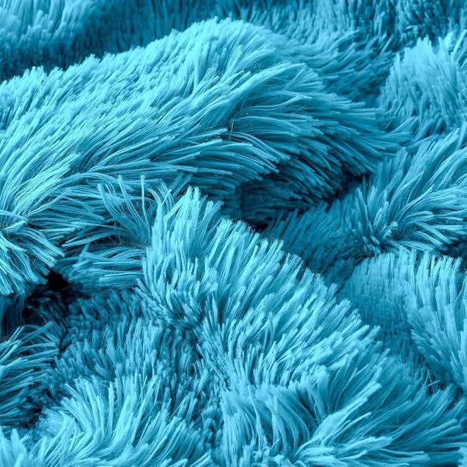 YUSOKI Teal Queen Faux Fur Blanket,2 Layers,90"x90" Without Pillows Big Soft Plush Fuzzy Large Warm Fluffy Throw Blanket for Bed