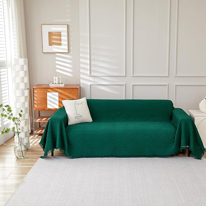 AIVIA Armless Loveseat Cover Sheet Blanket, Anti Slip Throw Cushion Covers for 2 Seater Armless Couches, Love-Seat Furniture Decor Slipcovers Protector for Dogs Cats (71” x 91” Blackish Green)