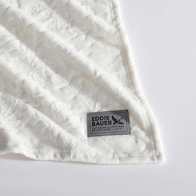Eddie Bauer - Throw Blanket, Embossed Ultra Soft Plush Bedding, Home Decor for All Seasons, Oeko-Tex Certified (Woodblock Floral White, 50" x 70")
