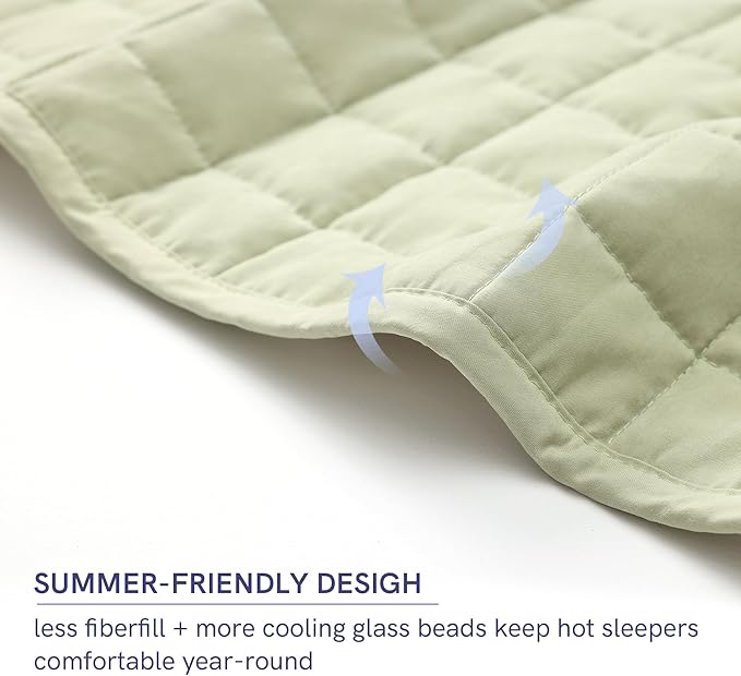 YnM Exclusive Weighted Blanket, Soothing Cotton/Polyester, Smallest Compartments, Bed Blanket for One Person of 240lbs, Ideal for Queen/King Bed (60x80 Inches, 25 Pounds, Avocado/White Reversible)
