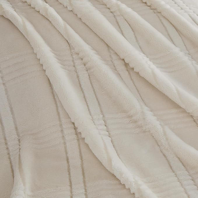 Oversized King Fleece Blanket 120x120 Inches, Seamless Soft Cozy 3D Jacquard Flannel Blanket 10'x10' Extra Large for Bed, Sofa, Couch, Travel & Camping, California King Throw, Beige