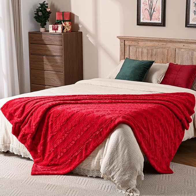Krifey Oversized Faux Fur Blanket, Super Soft Cozy Blanket, Luxury Fluffy Throw Blanket Fuzzy Bed Throw, Plush Christmas Blanket Gift for Women, Red, 60" x 80"