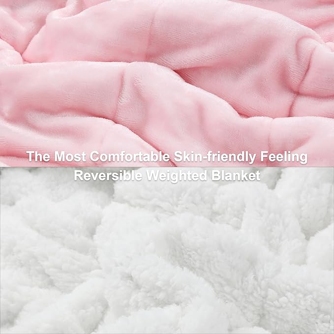 Alomidds Sherpa Fleece Weighted Blanket for Adult,12 lbs Twin Size Weighted Blankets with Ultra-Soft Fleece and Cozy Thick Warm Sherpa,Fluffy Flannel Heavy Blanket for Sofa Bed,48 x 72 inches,Pink