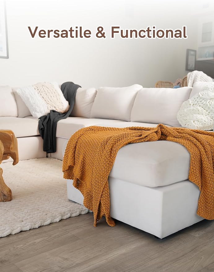 Chunky Cotton Knit Throw Blanket, Light Weight Cable Knit Throws for Bed Couch Sofa, Comfy & Relaxing, Decorative Piece for Farmhouse Rustic Scandinavian Chic Vibe, Turmeric Yellow 60x80 Inches