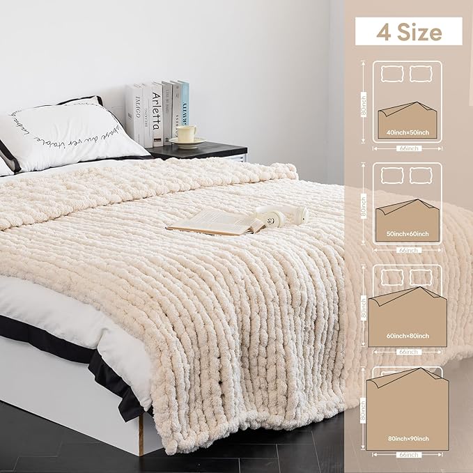 Chunky Knit Blanket – Heavyweight 7.99 lbs & 3cm Ultra-Thick Yarn Upgrade |Luxury Size Throw, Woven Rope for Couch, Bed, Sofa | Machine Washable – Cozy Home Decor & Gift