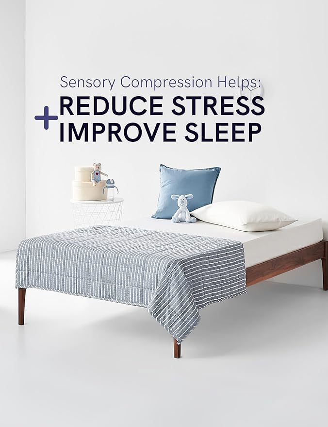 YnM Weighted Blanket,Heavy 100% Oeko-Tex Certified Cotton Material with Premium Glass Beads (Blue White, 41''x60'' 10lbs), Suit for One Person(~90lb) Use on Twin Bed