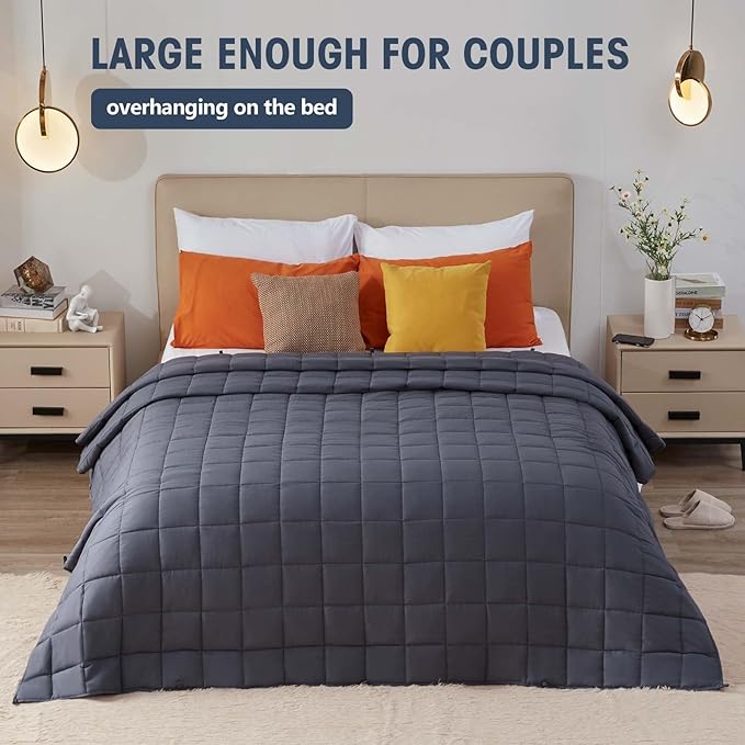 yescool Weighted Blanket for Adults (25 lbs, 88” x 104”, Grey) Cooling Heavy Blanket for Sleeping Perfect for 240-260 lbs, King Size Breathable Blanket with Premium Glass Bead
