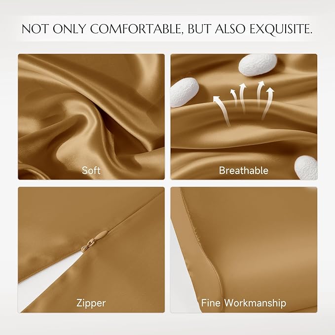 THXSILK 19 Momme 100% Mulberry Silk Pillowcase for Contour Memory Foam Pillow, Cervical Pillow Case, Contour Pillow Case Cover, Pack of 1(Metallic Gold, 20"x12"x3.9"/2.7")