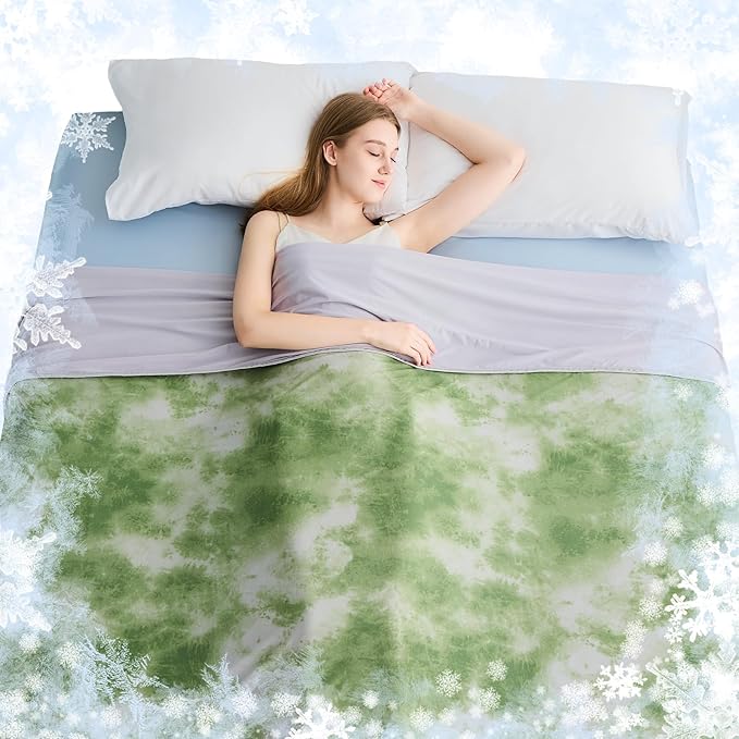 EMME Cooling Blanket Queen Size (90"x90"), Q-Max 0.5 Cooling Blankets for Hot Sleepers, Ice Summer Blanket for Nights Sweats, Green Lightweight Sheet for Bed