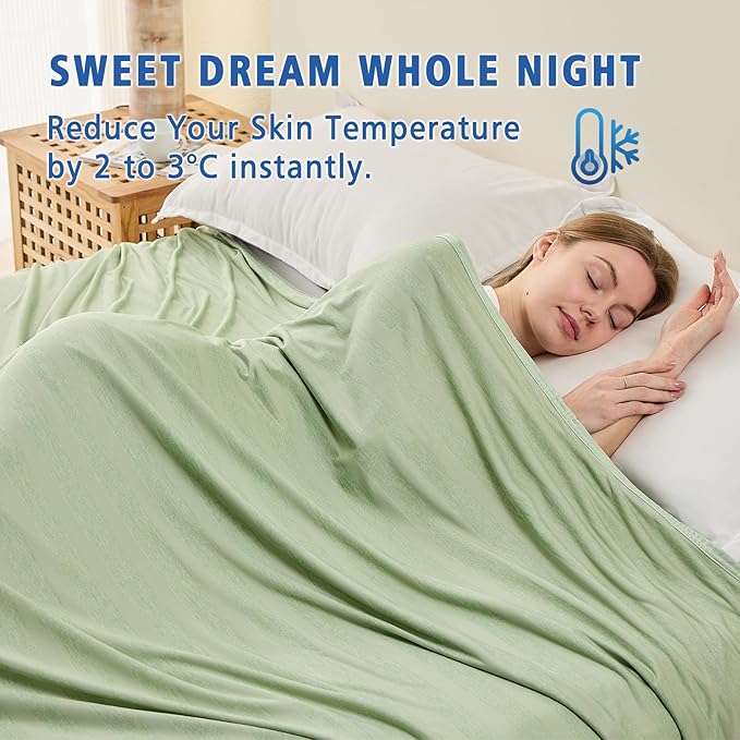 EMME Cooling Blanket, King Summer Bed Blankets for Hot Sleepers, Thin Lightweight Breathable Throw Blanket for Couch, Double Sided Keep Body Cool, Night Sweats, Green Cold Sheet