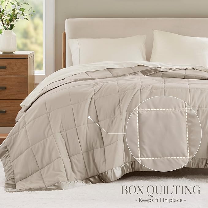 Madison Park Windom Down Alternative Blanket, Premium 3M Scotchgard Moisture Wicking Treatment, Lightweight and Soft Bed Cover For All Season, Satin Trim, Grey Full/Queen