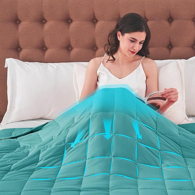 yescool Weighted Blanket for Adults (25 lbs, 60" x 80", Teal) Cooling Heavy Blanket for Sleeping Perfect for 240-260 lbs, Queen Size Breathable Blanket with Premium Glass Bead, Machine Washable